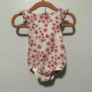 Cream Baby Romper with Pink Daisy Print